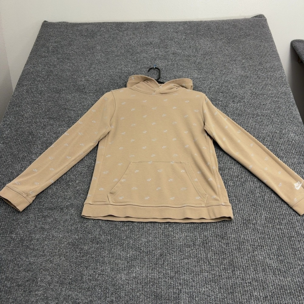 Nike Hoodie Womens XL Tan Cotton Blend All Over Print Logo Sportswear Athletic